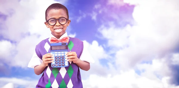 Happy pupil with calculator — Stock Photo, Image