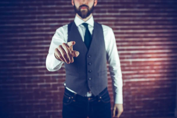 Hipster pointing finger — Stock Photo, Image