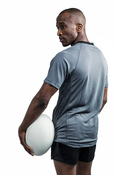 Αυτοπεποίθηση αθλητής στέκεται με ράγκμπι μπάλα — Φωτογραφία Αρχείου