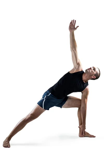 Trainer stretching against white — Stock Photo, Image