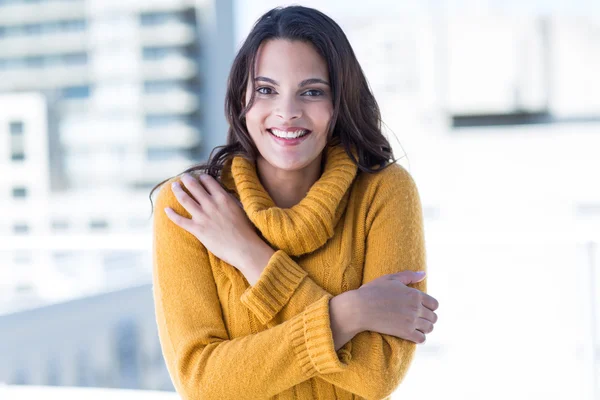 Happy woman feeling cold — Stock Photo, Image