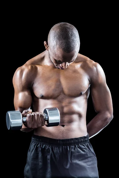 Atleta muscular haciendo ejercicio con mancuerna —  Fotos de Stock