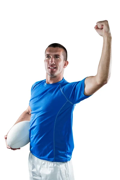 Selbstbewusster Rugbyspieler lässt Muskeln spielen — Stockfoto