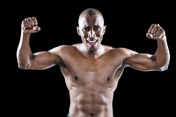 Shirtless athlete cheering — Stock Photo, Image