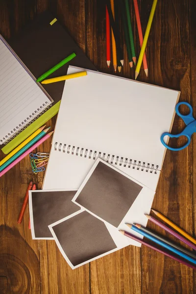 School supplies on desk with copy space — Stock Photo, Image