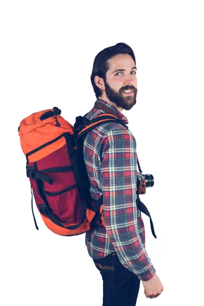 Hiker smiling against white — Stock Photo, Image