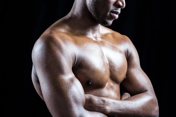 Shirtless athlete with arms crossed — Stock Photo, Image