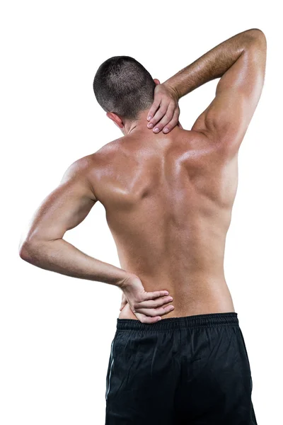 Shirtless athlete with neck pain — Stock Photo, Image