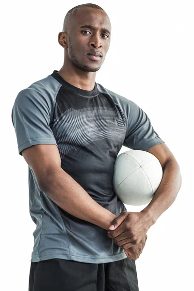 Confident sportsman with rugby ball — Stock Photo, Image