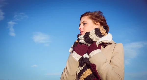 Brunette thinking outdoors — Stock Photo, Image