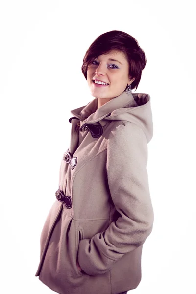 Belle femme portant un manteau chaud — Photo
