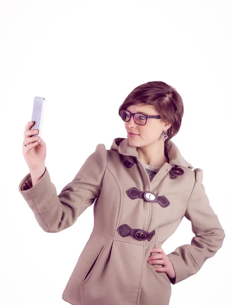 Mujer atractiva tomando una selfie —  Fotos de Stock