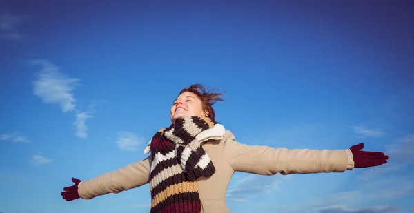 Happy brunette outdoors Royalty Free Stock Photos