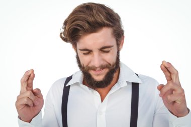 Hipster with fingers crossed clipart