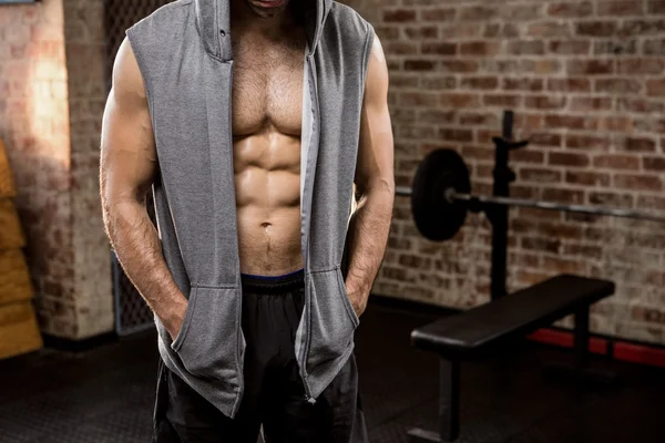 Midsection of man wearing hood — Stock Photo, Image