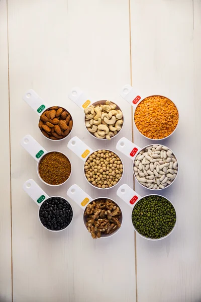 stock image Portion cups of pulses seeds and nuts