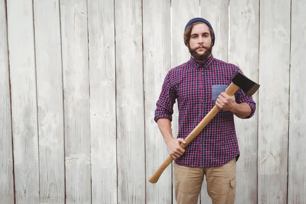 Portrait of hipster with axe — Stock Photo, Image