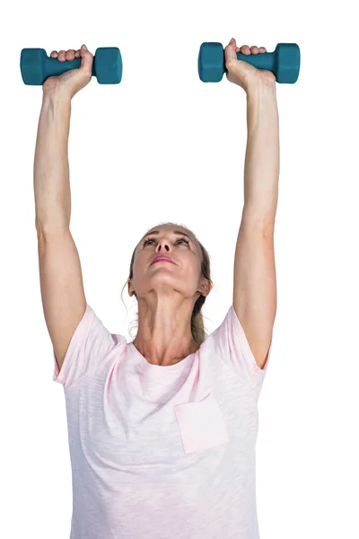 Sporty woman exercising with dumbbells — Stock Photo, Image