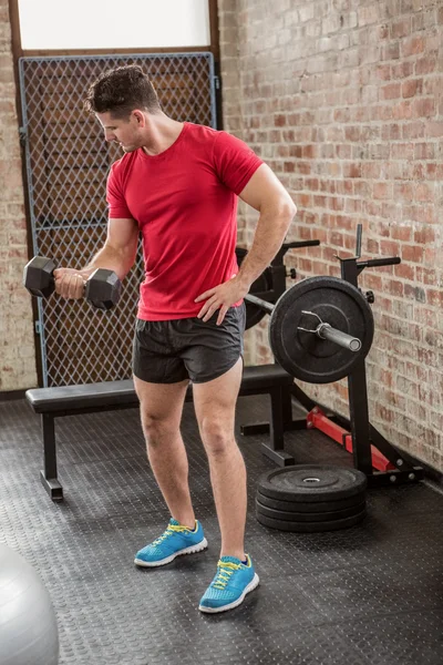 Homem muscular focado haltere de elevação — Fotografia de Stock