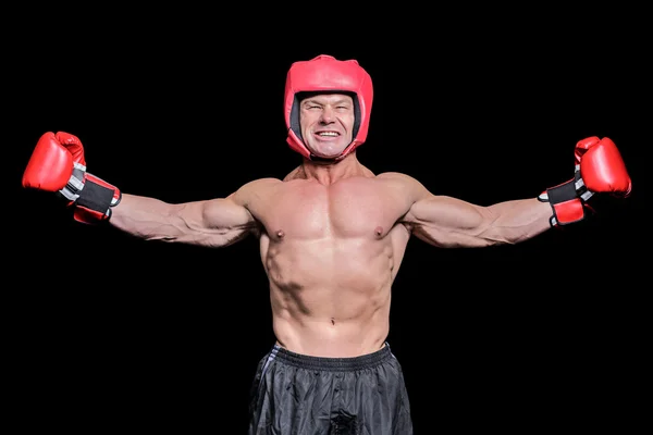 Zdobywca bokser z rozpostartymi ramionami — Zdjęcie stockowe