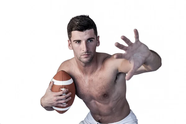 Shirtless rugbyspeler verdediging — Stockfoto