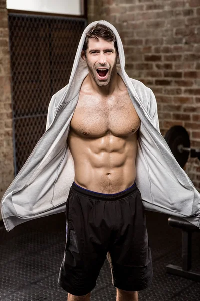 Portrait of muscular man wearing hood — Stock Photo, Image