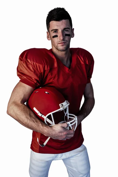 橄榄球运动员和头盔的合影的肖像 — 图库照片