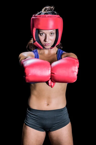 Portrait of female fighter with gloves — Stock Photo, Image