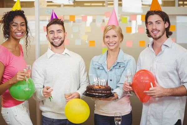 Portrait of colleagues enjoying birthday party — Stock Photo, Image