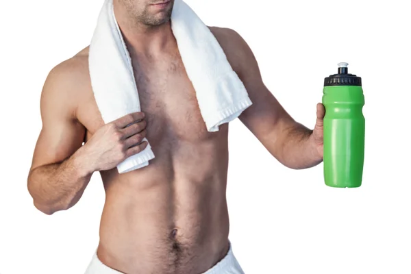 Midsection of a man holding bottle — Stock Photo, Image