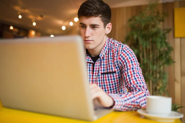 Jovem concentrado usando laptop — Fotografia de Stock