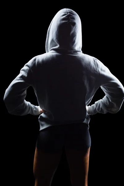 Vista posteriore dell'atleta in cappuccio — Foto Stock