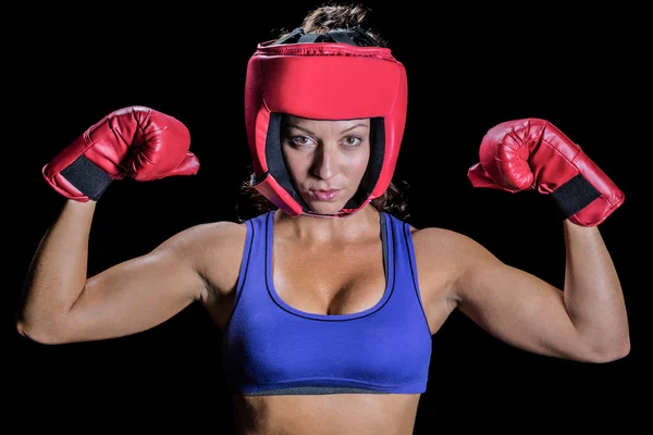 Luchadora femenina con guantes y sombreros — Foto de Stock