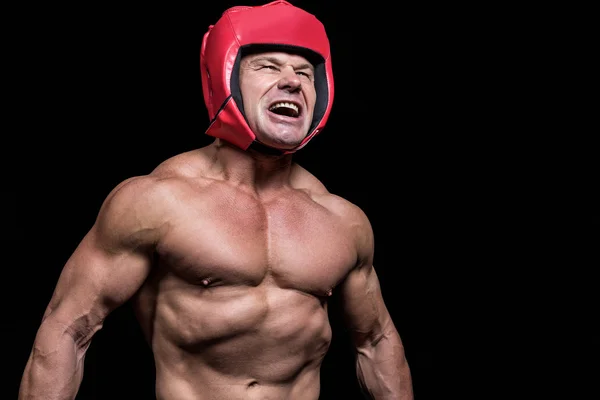 Boos bokser met hoofddeksels — Stockfoto