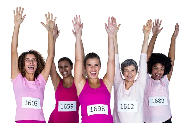 Retrato de mujeres deportistas alegres con los brazos levantados — Foto de Stock