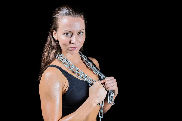 Retrato de luchadora con cadena — Foto de Stock