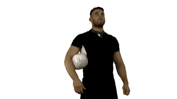 Serious rugby player with ball — Stock Video