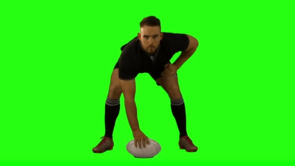 Serious rugby player playing in slow motion — Stock Video