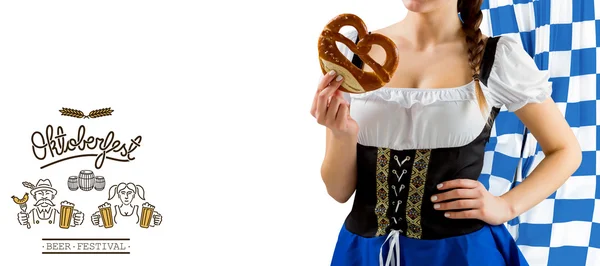 Oktoberfest kız holding simit — Stok fotoğraf