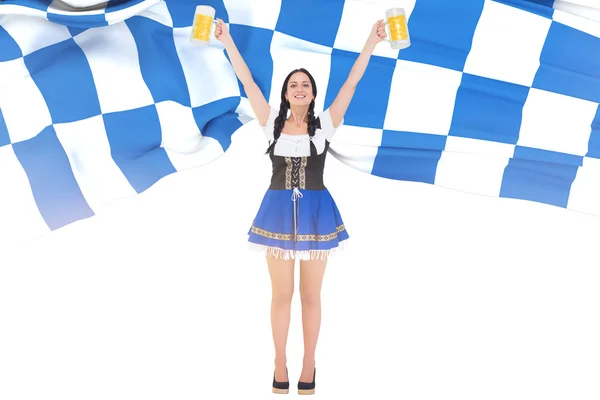 Oktoberfest girl holding beer tankards — Stock Photo, Image