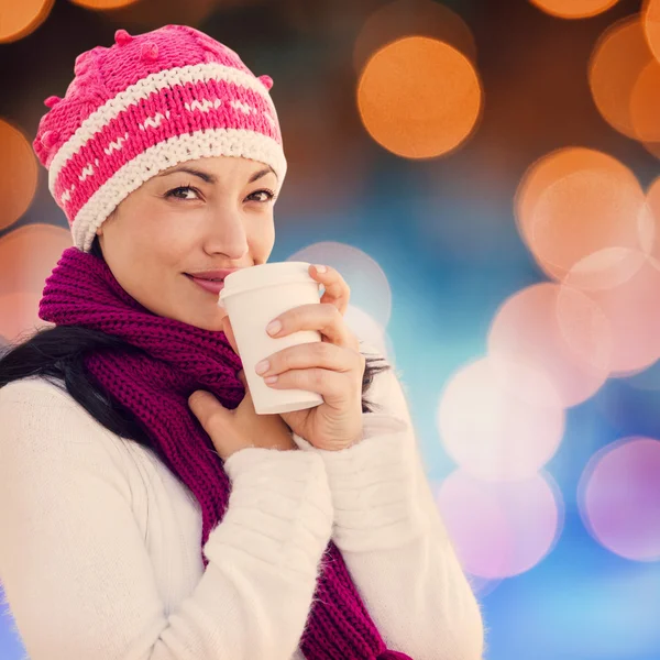 Imagem composta de mulher segurando xícara de café — Fotografia de Stock