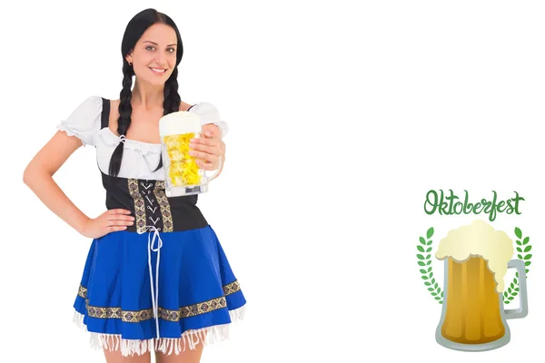 Oktoberfest girl holding beer tankard — Stock Photo, Image