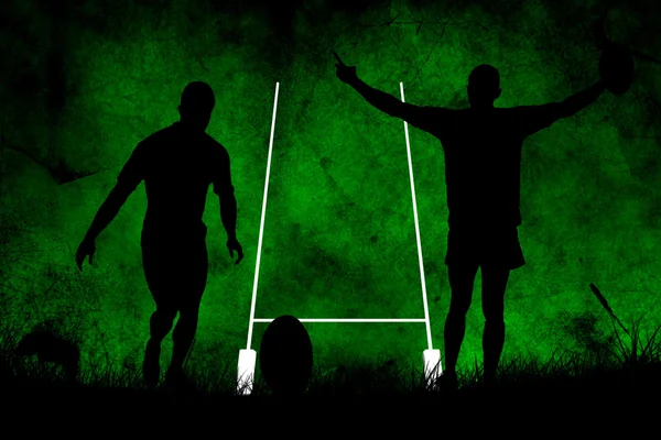 Silhouetten van rugbyspelers — Stockfoto