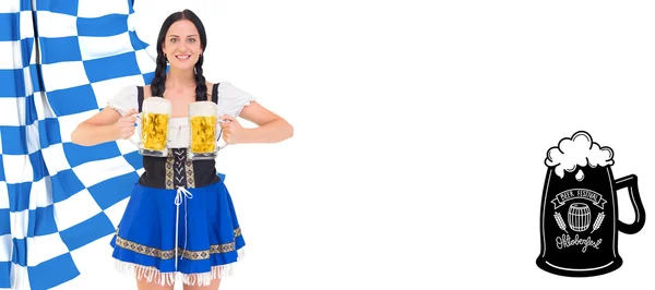 Oktoberfest girl holding beer tankards — Stock Photo, Image