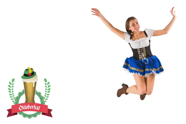 慕尼黑啤酒节女孩微笑着，跳跃 — 图库照片