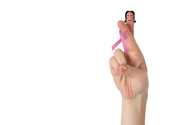 Dedos cruzados con cinta de cáncer de mama — Foto de Stock