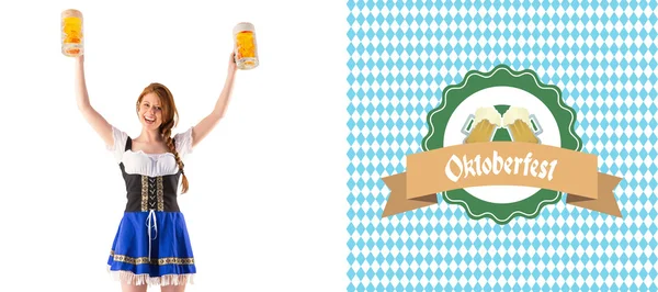 Oktoberfest girl holding jugs of beer — Stock Photo, Image