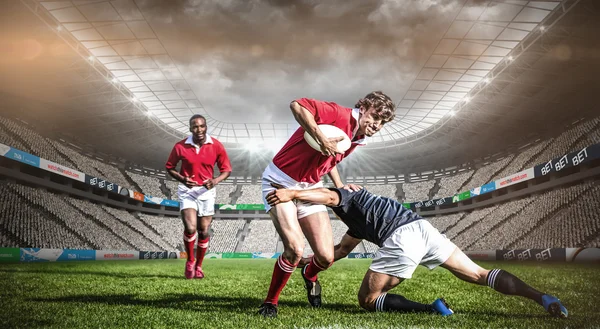 Rugby stadium against players — Stock Photo, Image