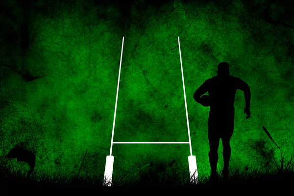 Zusammengesetztes Bild der Silhouette eines Rugby-Spielers — Stockfoto