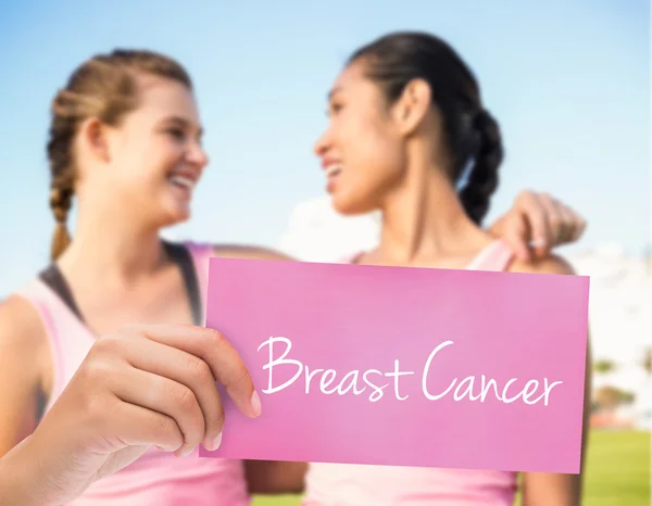 Breast cancer against two smiling women — Stock Photo, Image